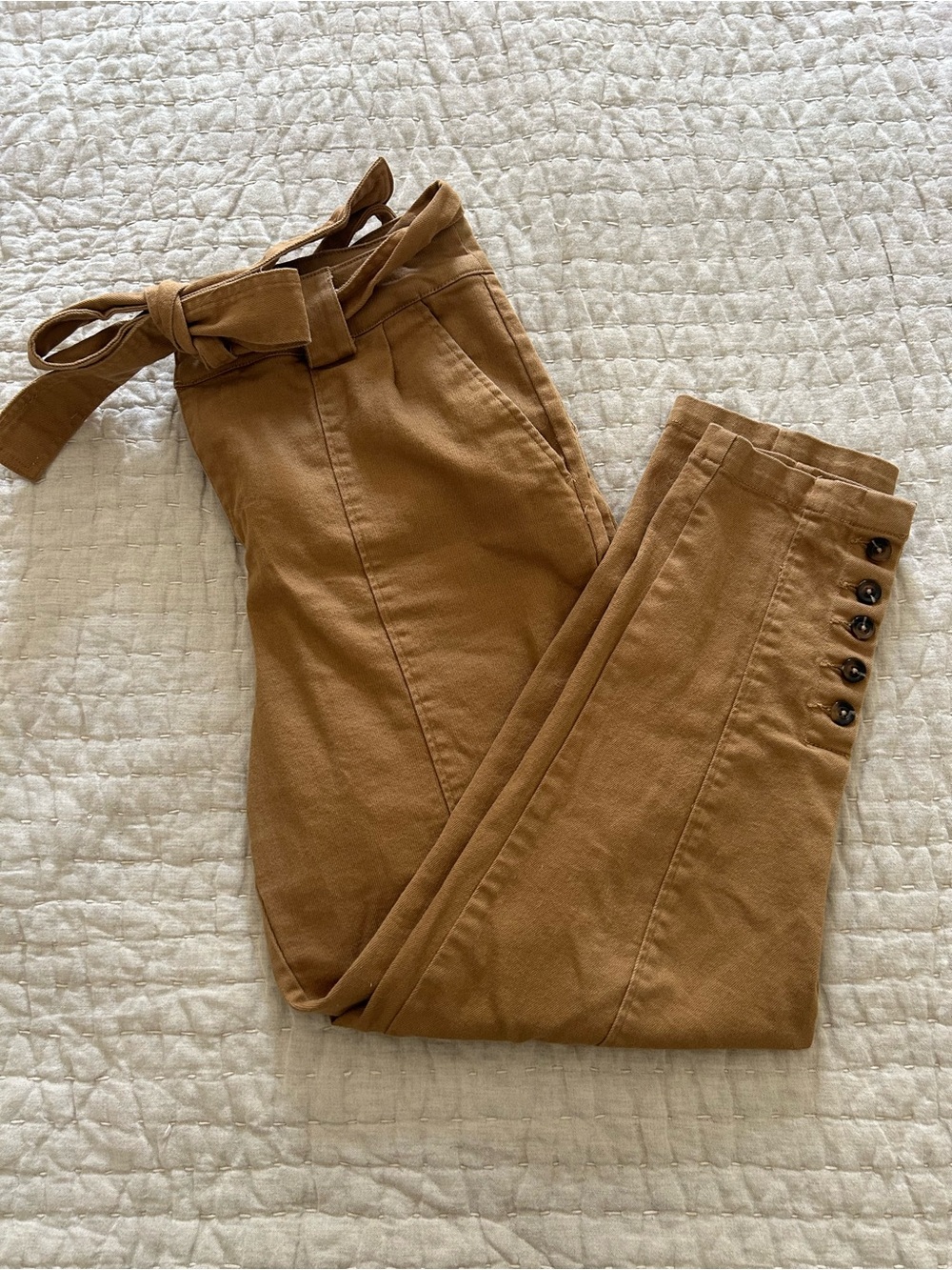 Who What Wear High-Rise Paperbag Jeans in Tan Brown
